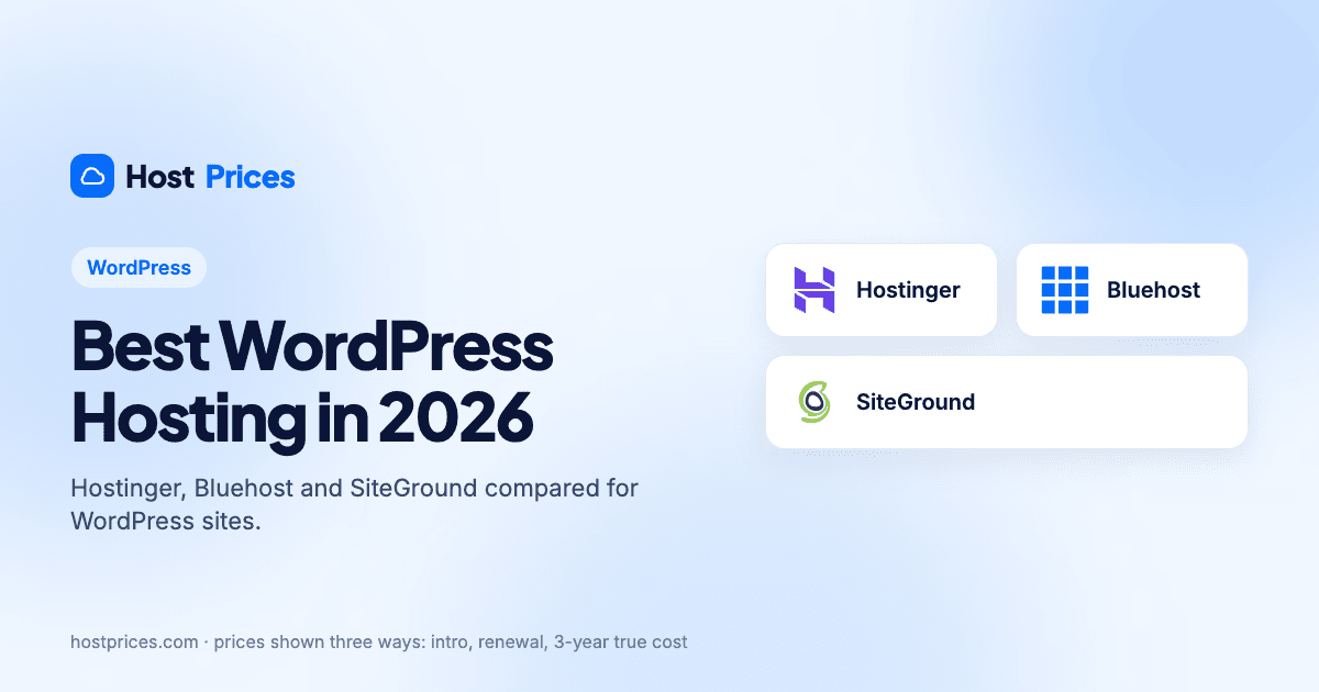 Hostinger, Bluehost and SiteGround logos under the title Best WordPress Hosting in 2026