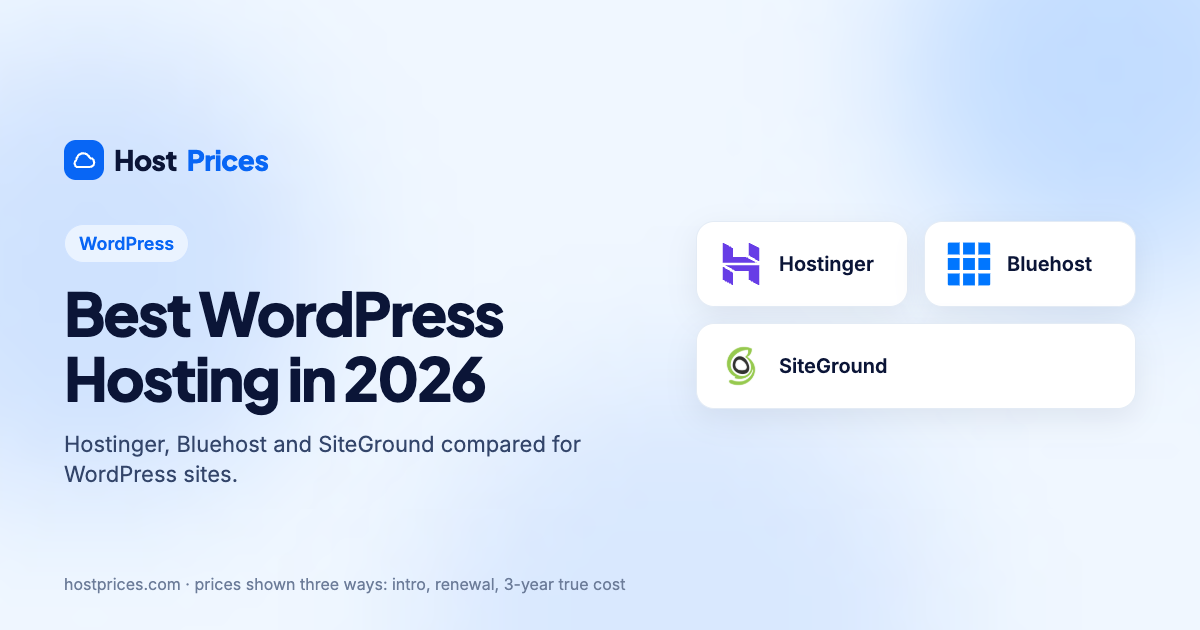 Hostinger, Bluehost and SiteGround logos under the title Best WordPress Hosting in 2026